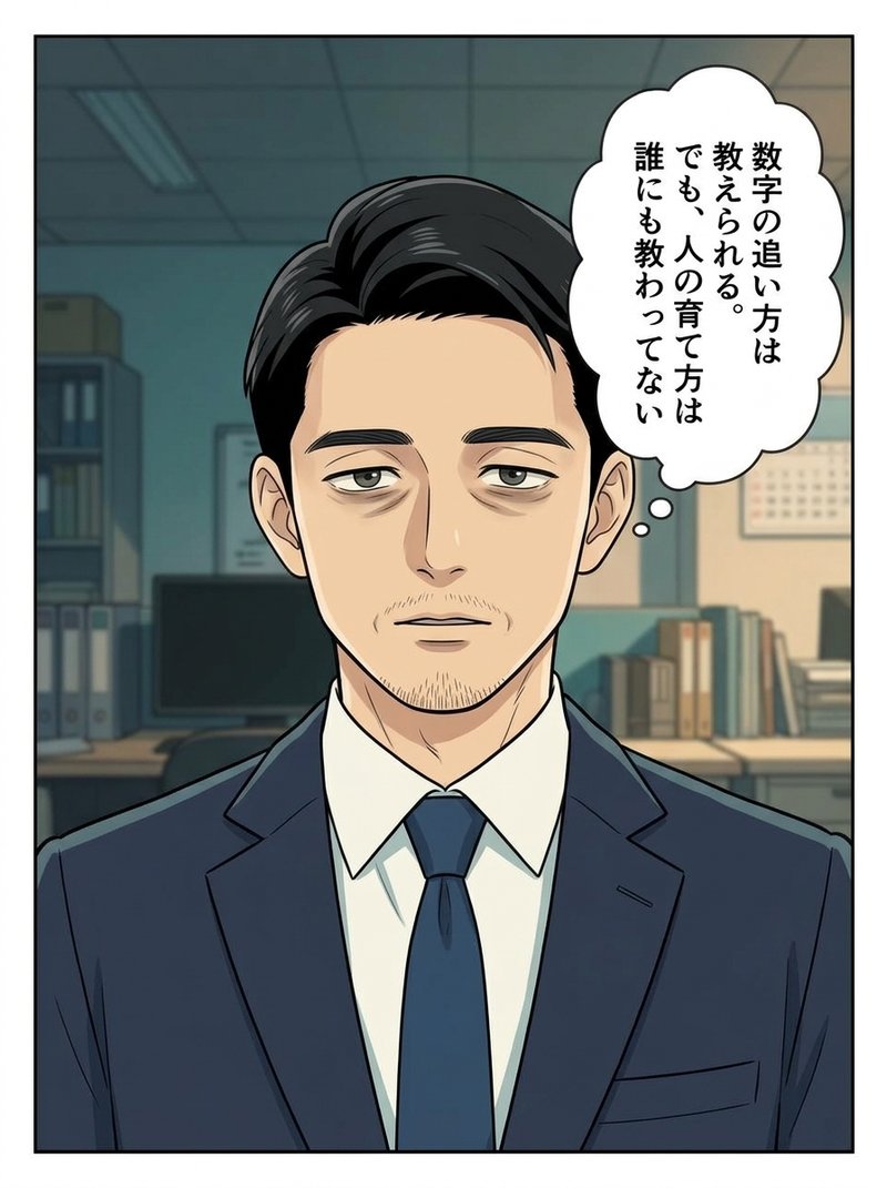 社長室を出て一人『どうしよう…』と困惑する山田君（コマ4）