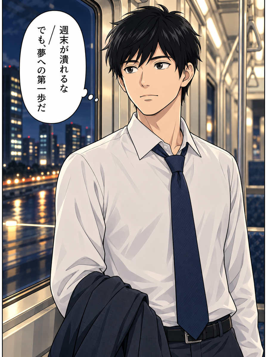 山田君『週末10回か…でも、いつかコンサル業界に転職する夢への第一歩にもなるかも』と考え込む（コマ4）