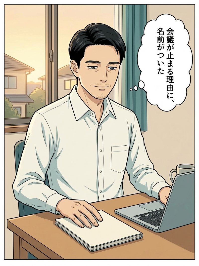 ノートに整理された構造図を見て『こう考え、こう整理して、こう動けばいいんだ』と確信する山田君（コマ4）